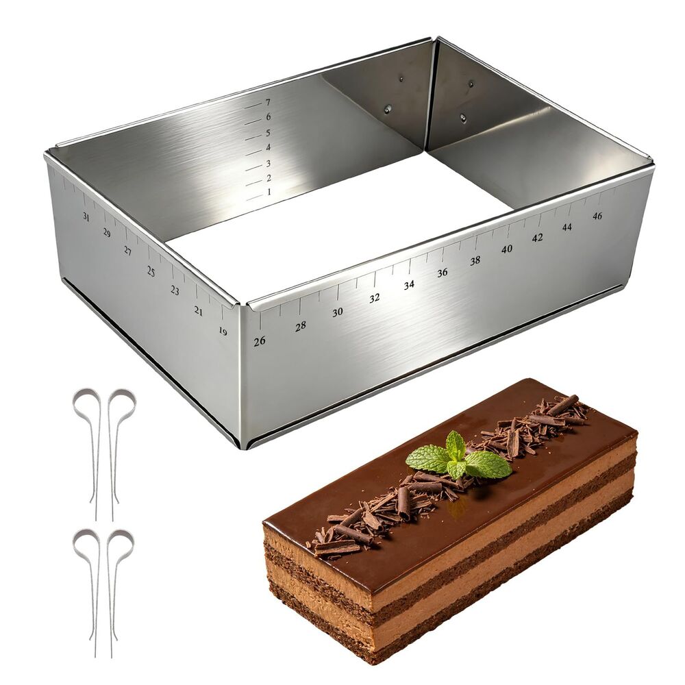 Stainless Steel Cake Mold, 9-18" Adjustable Square Mousse Ring Nonstick Tiramisu